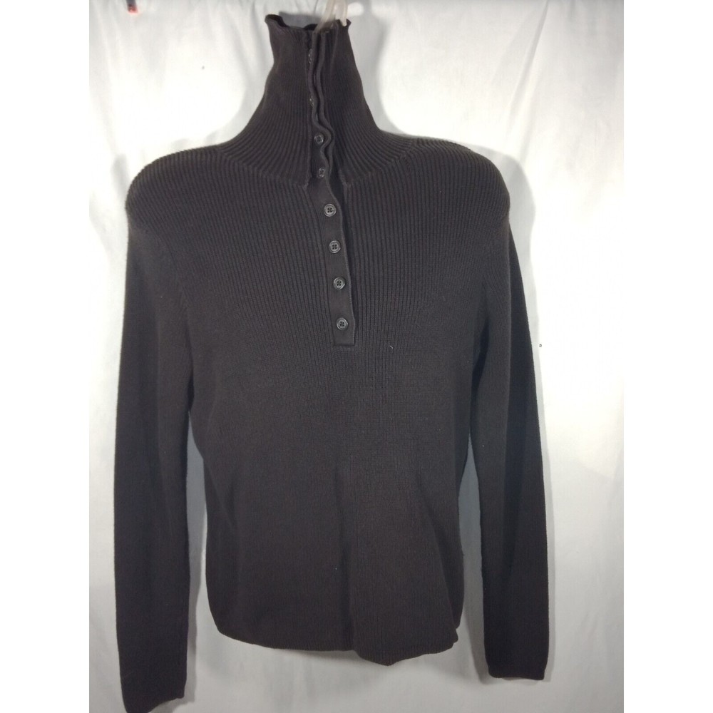 Lauren Ralph Lauren Long Sleeve Brown Sweater Size XL Stand Up Button Collar